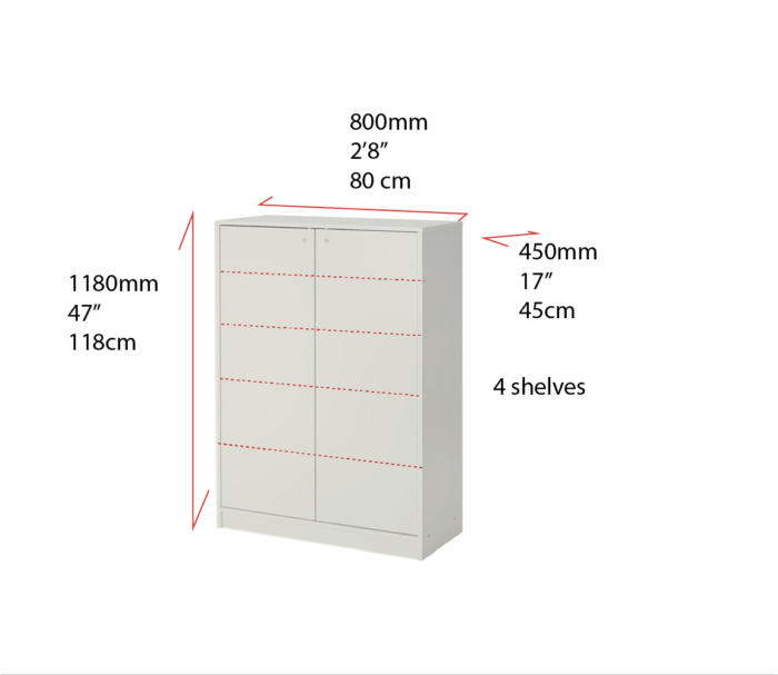 Foyer shoe cabinet white with 4 shelf measurements pic