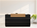 reception desk dark grey and woodgrain