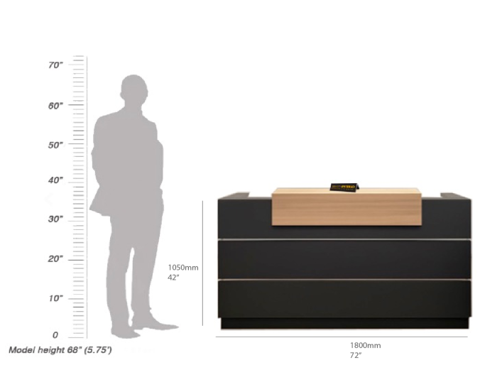 reception desk dark grey and woodgrain